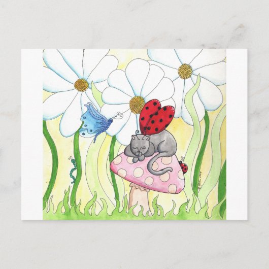Ladybug Fairy Cat Postkarte (Vorderseite)
