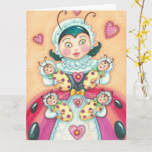 Ladybug Familie MUTTER's DAY CARD individualisiere Karte (Gelbe Blume)