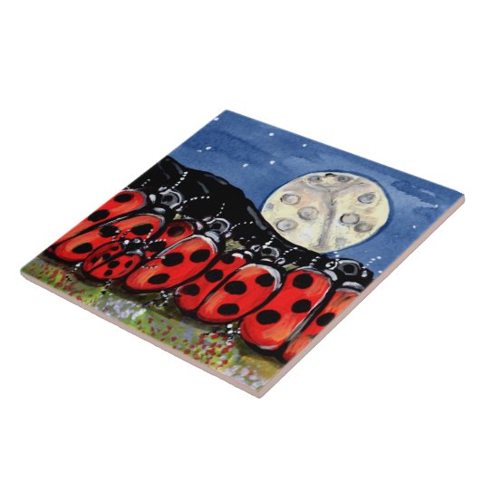 Ladybug Family Moon Night Design 6" Tile Trivet Fliese (Seite)