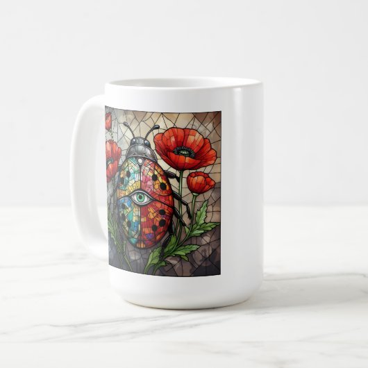 Ladybug farbiges Mohn-Blume-Insekt Kaffeetasse (Vorderseite Links)