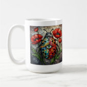 Ladybug farbiges Mohn-Blume-Insekt Kaffeetasse (Links)