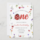 Ladybug First Birthday Einladung (Vorderseite)