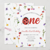 Ladybug First Birthday  Einladung (Vorne/Hinten)