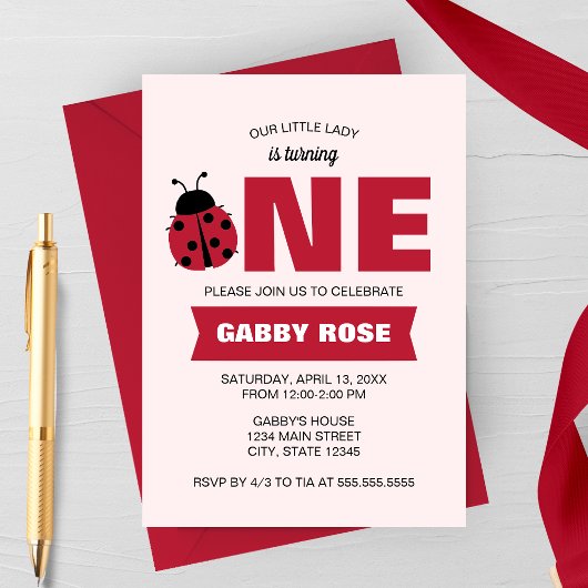 Ladybug First Birthday Invitation Einladung