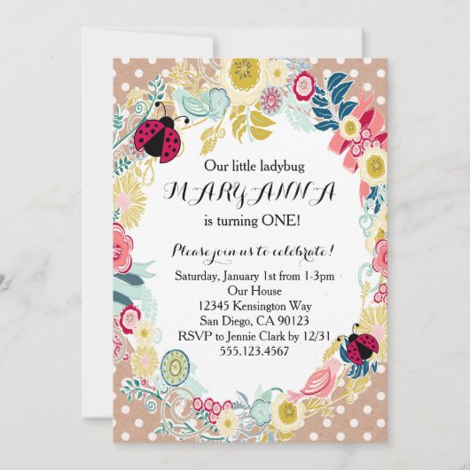 Ladybug First Girl Geburtstagsparty Einladung (Vorderseite)