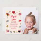 Ladybug Floral Birthday Party Foto Dankeskarte (Vorderseite)