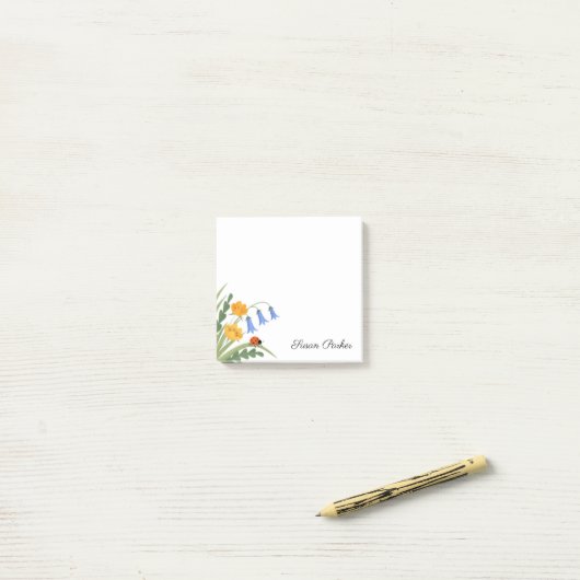 Ladybug Floral Bluebells Buttercup Sticky Post-it Klebezettel (Auf Schreibtisch)