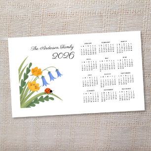 Ladybug Floral Botanical Bluebells Calendar 2026 Magnetkarte