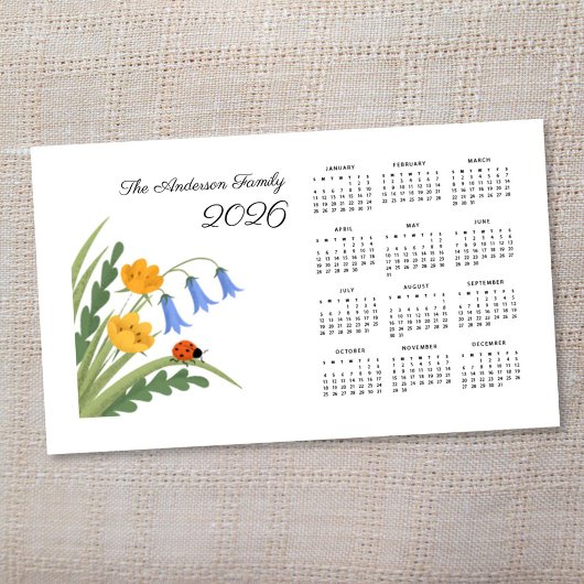 Ladybug Floral Botanical Bluebells Calendar 2026 Magnetkarte