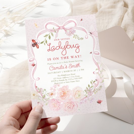 Ladybug Floral Girl Baby Shower Invitation Einladung