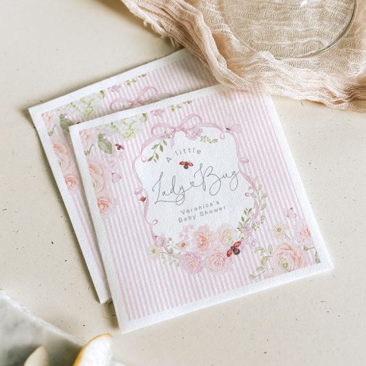 LadyBug Floral Pink Bow Baby Shower Napkins Serviette