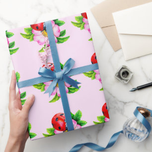 Ladybug Floral Pink Wrapping Paper Geschenkpapier