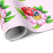 Ladybug Floral Pink Wrapping Paper Geschenkpapier (Rolleneckpunkt)