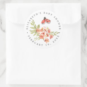 Ladybug Floral   Spring Baby Shower Fevor Runder Aufkleber