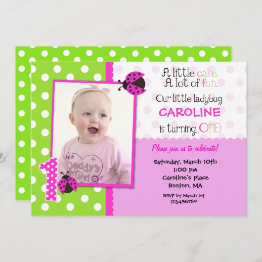 Ladybug Foto 1. Geburtstag Party Einladung (Vorne/Hinten)