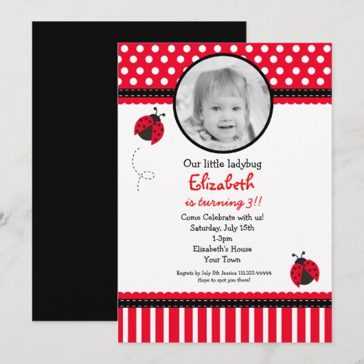Ladybug Foto Geburtstag Einladung (Vorne/Hinten)