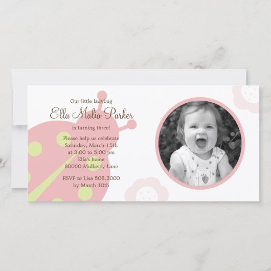 Ladybug Foto Geburtstagseinladung (Vorderseite)