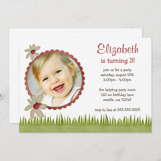 Ladybug Foto Geburtstagsparty Einladungen (Vorne/Hinten)