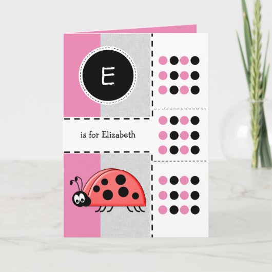 Ladybug fügen Namen für Kinder hinzu Rosa Geburtst Karte (Vorderseite)