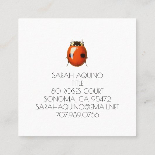 Ladybug Gardener oder Landschaftsdesigner Quadratische Visitenkarte (Rückseite)