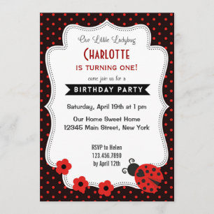 Ladybug Geburtstag Einladung Black Red Punkt