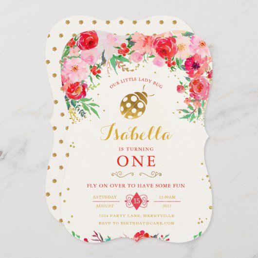 LadyBug Geburtstagseinladung Einladung (Vorne/Hinten)