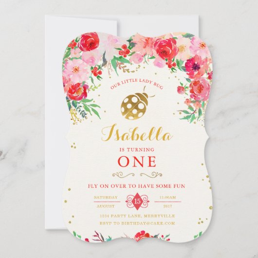 LadyBug Geburtstagseinladung Einladung (Vorderseite)