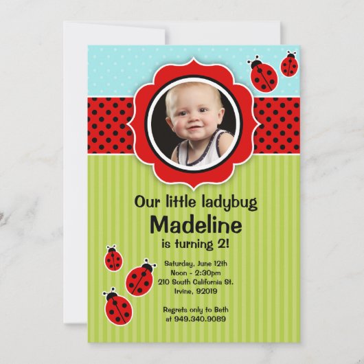 Ladybug Geburtstagspartei Einladung (Vorderseite)