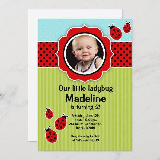Ladybug Geburtstagspartei Einladung (Vorne/Hinten)