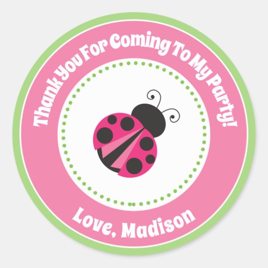 Ladybug Geburtstagsparty Gefallen Stickers (Vorderseite)