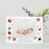 Ladybug Girl Baby Foto Geburtsankündigung Ankündigung (Stehend Vorderseite)