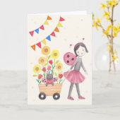 Ladybug Girl & Cat Sonnenblumen Niedliche Geburtst Karte (Gelbe Blume)