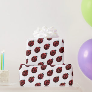 Ladybug Glitzer Glitzern rotes Muster auf weißes G Geschenkpapier