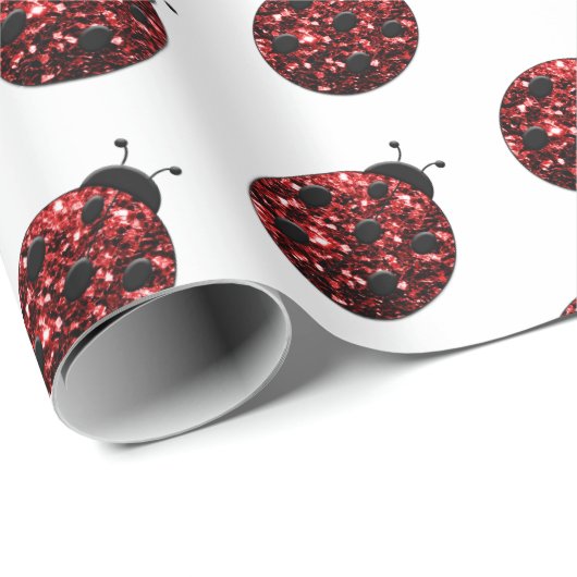 Ladybug Glitzer Glitzern rotes Muster auf weißes G Geschenkpapier (Rolleneckpunkt)