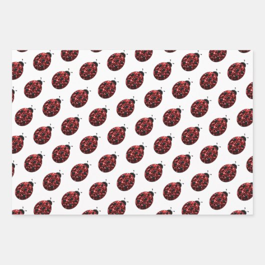 Ladybug Glitzer Glitzern rotes Muster auf weißes G Geschenkpapier Set (Vorderseite 3)