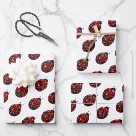 Ladybug Glitzer Glitzern rotes Muster auf weißes G Geschenkpapier Set