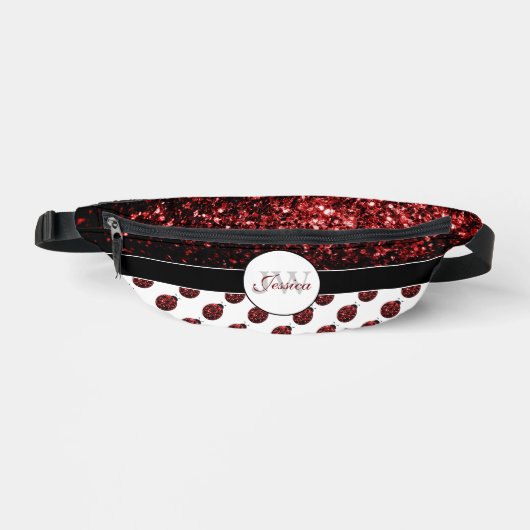 Ladybug Glitzern-Rot-Muster, weiß, Monogramm Bauchtasche (Vorderseite)