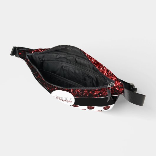 Ladybug Glitzern-Rot-Muster, weiß, Monogramm Bauchtasche (Offen)
