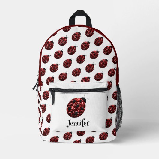 Ladybug Glitzern - Weißer individuelle Name Bedruckter Rucksack (Vorderseite)