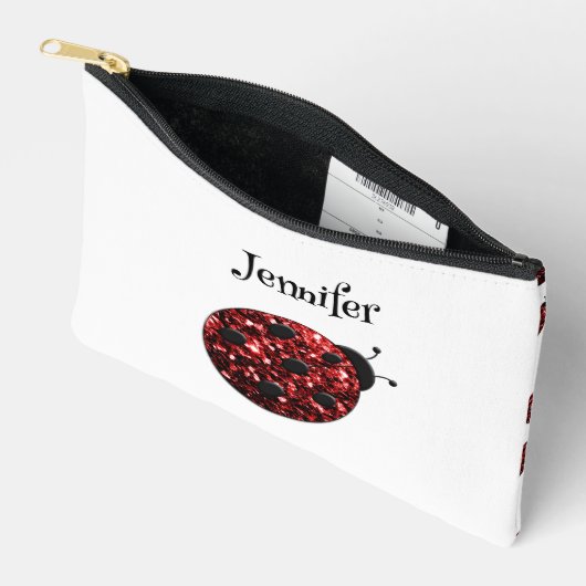 Ladybug Glitzern - Weißer individuelle Name Zubehörtasche (Offen)