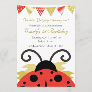 Ladybug Gold Red Girl Geburtstagsparty Einladung