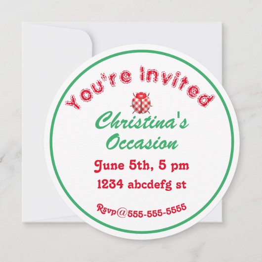 Ladybug Gras Gingham Karo niedlich Einladung (Rückseite)