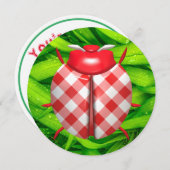 Ladybug Gras Gingham Karo niedlich Einladung (Vorne/Hinten)