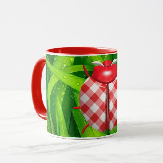 Ladybug Gras Gingham Karo niedlich Tasse (Vorderseite Links)