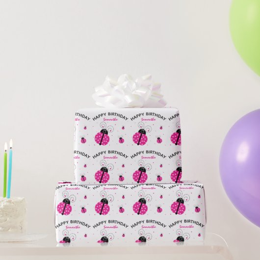 Ladybug Happy Birthday Illustration Pattern Geschenkpapier (Partygeschenke)