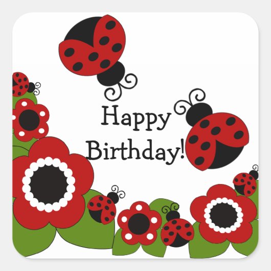 Ladybug Happy Birthday Square Sticker (Vorderseite)