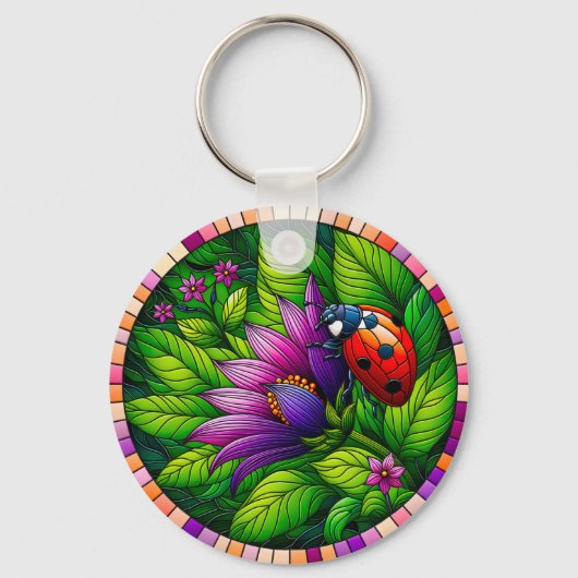 Ladybug-Hartglas-Monogramm und Name Schlüsselanhänger (Vorderseite)