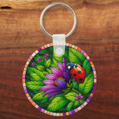 Ladybug-Hartglas-Monogramm und Name Schlüsselanhänger (Vorderseite)
