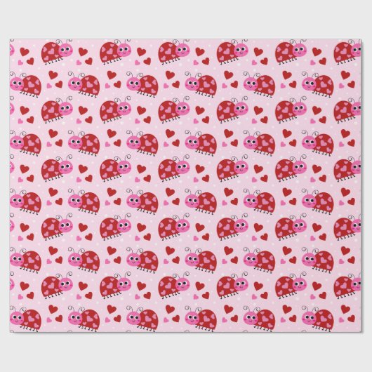 Ladybug Herz-Muster Pink Geschenkpapier (Flach)