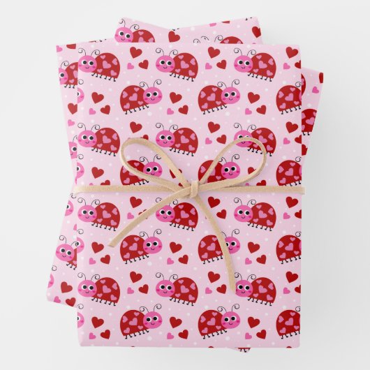 Ladybug Herz-Muster Pink Geschenkpapier Set (Beispiel)